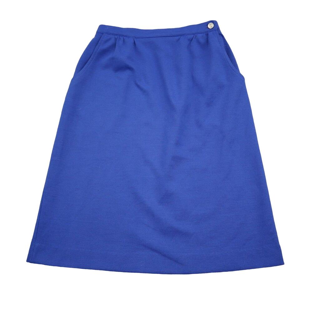 Devon Skirt Womens 10 Blue A Line Knee Length Button Knit Pocket Elastic Waist